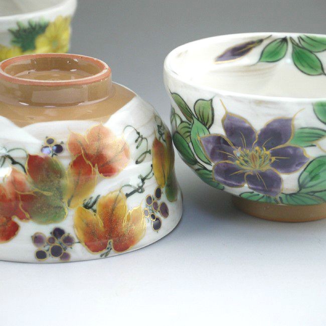 京焼 清水焼 白掛彩草花お茶呑茶碗揃え 陶あん : 松韻堂 Yahoo!店