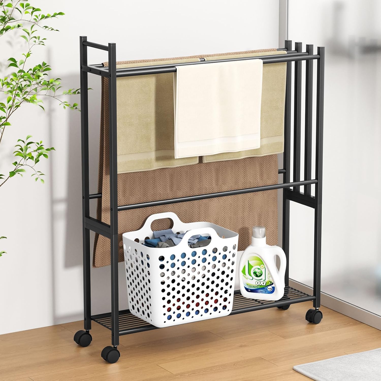 バスタオルハンガー タオル掛け棚付き 約W67.5XD17.5XH86cm 薄型 4連