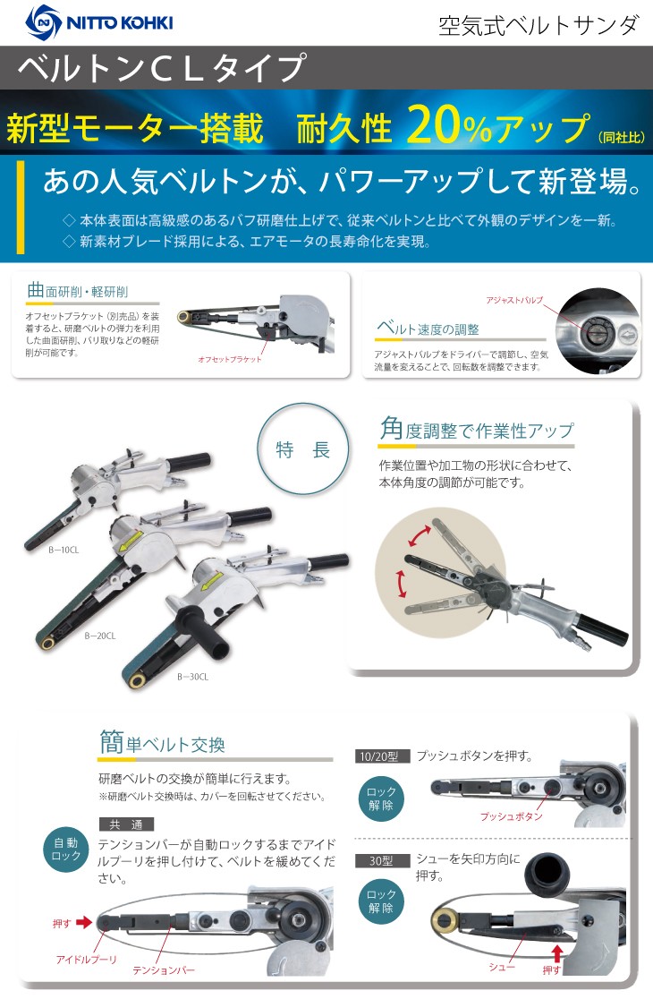 日東工器 ベルトンCLタイプ 空気式ベルトサンダ B-10CL 軽研磨用ベルト