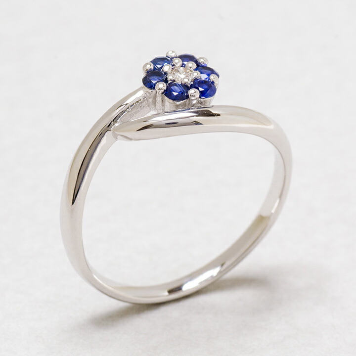 指輪 リング ブルーサファイア ダイヤモンド フラワーモチーフ