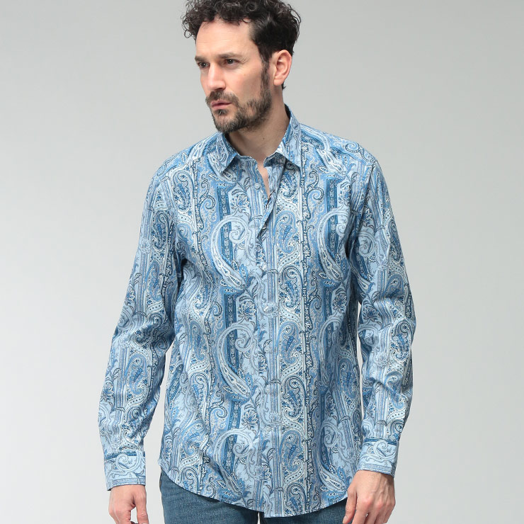 ETRO（エトロ） メンズ シャツ 長袖 ペイズリー柄 ストレッチ コットン