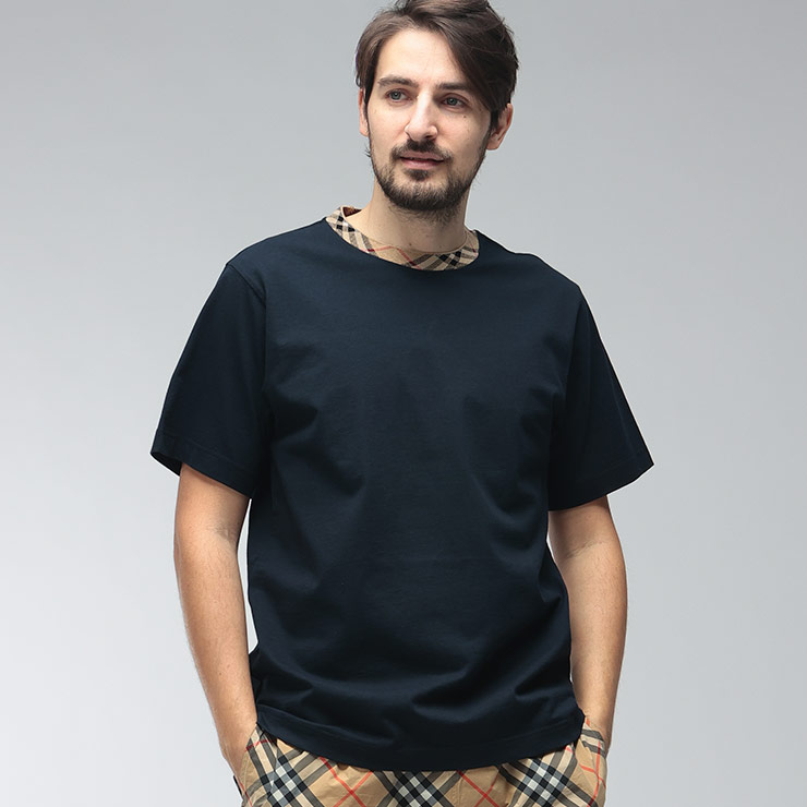 BURBERRY（バーバリー） メンズ Tシャツ 半袖 チェック切り替え クルー