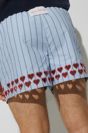 Two Steps Hearts Lace Shorts - Ice Blue Stripes – sombras