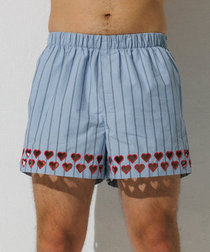 Two Steps Hearts Lace Shorts - Ice Blue Stripes – sombras