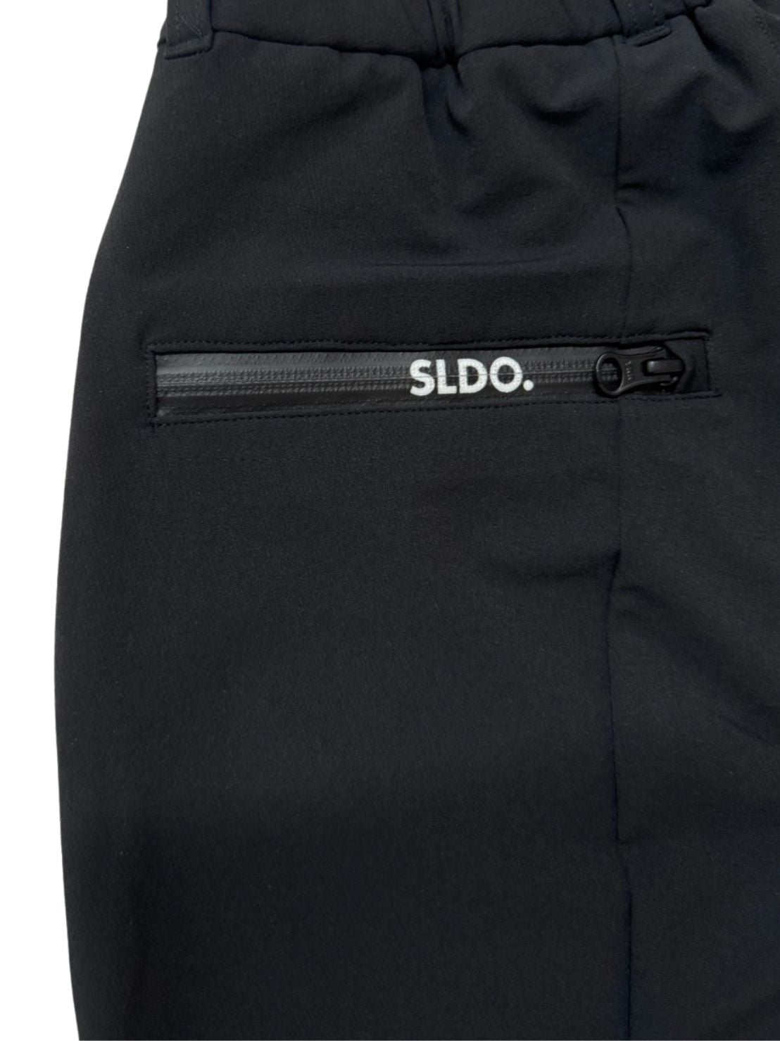 NEW STDダブルクロスストレッチリブパンツ/BLACK×BLACK LOGO (UNISEX