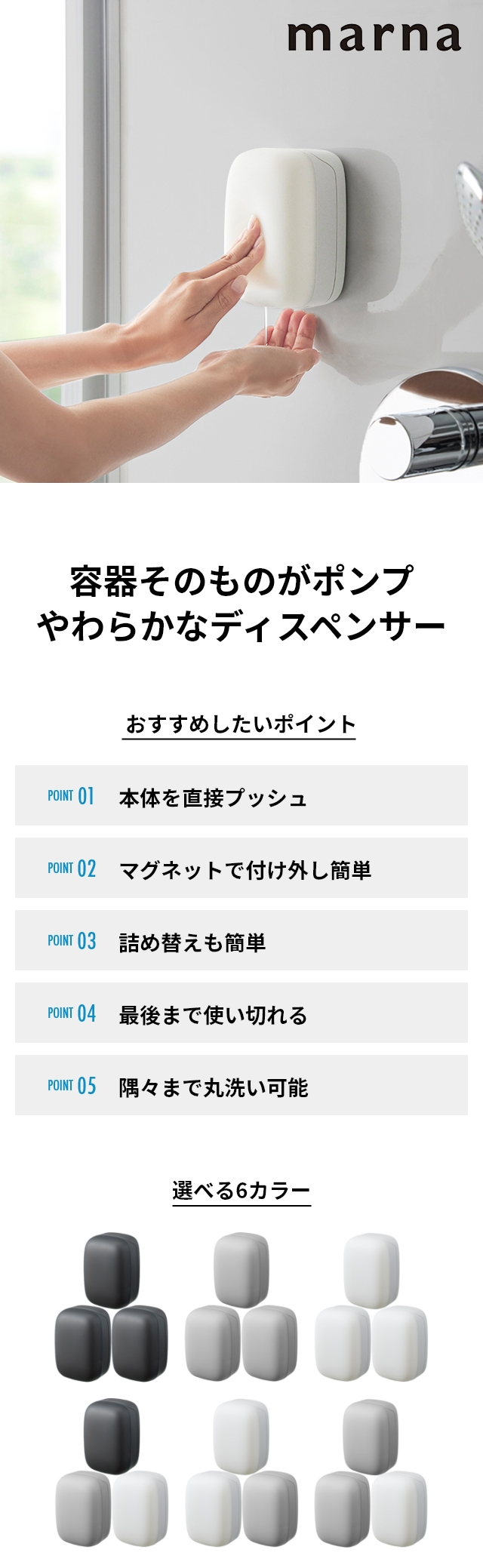 マーナ シャンプーボトル マグネットディスペンサー 3個セット W668