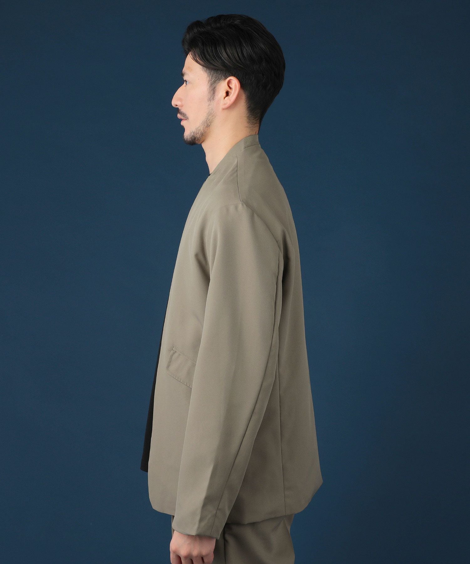 上下2点セット】ポリトロノーカラージャケット＆テーパードパンツ