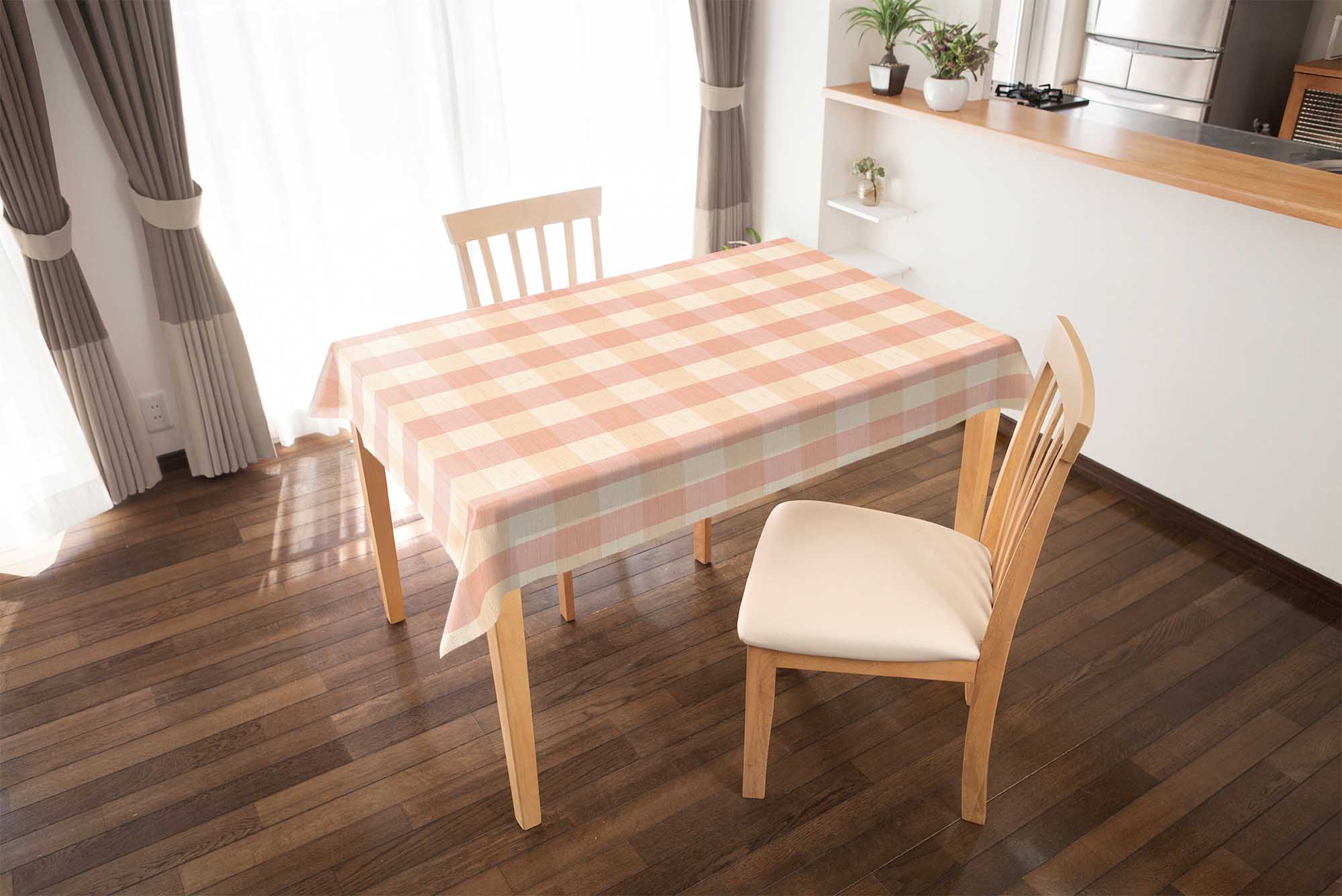 テーブルクロス ツートンチェック ピンク （幅 約120cm×長さ