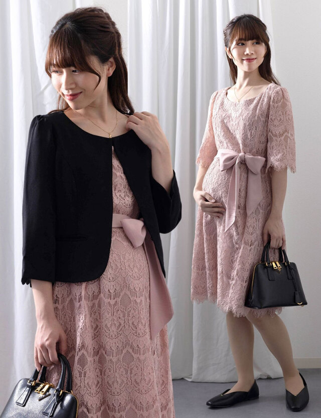 着回しセットアップ マタニティ フォーマル 総レースワンピ＆バック
