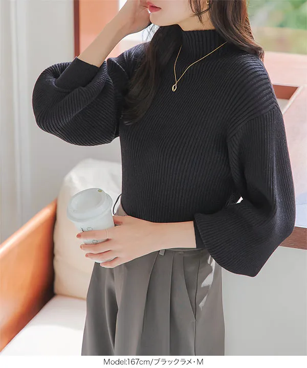 ボリュームスリーブモックネックリブニット [C6256] - レディース