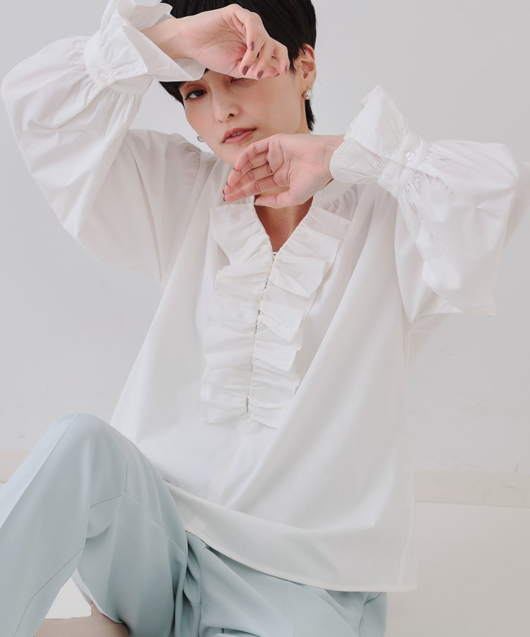 フロントフリルブラウス【洗濯機洗い可】（シャツ・ブラウス
