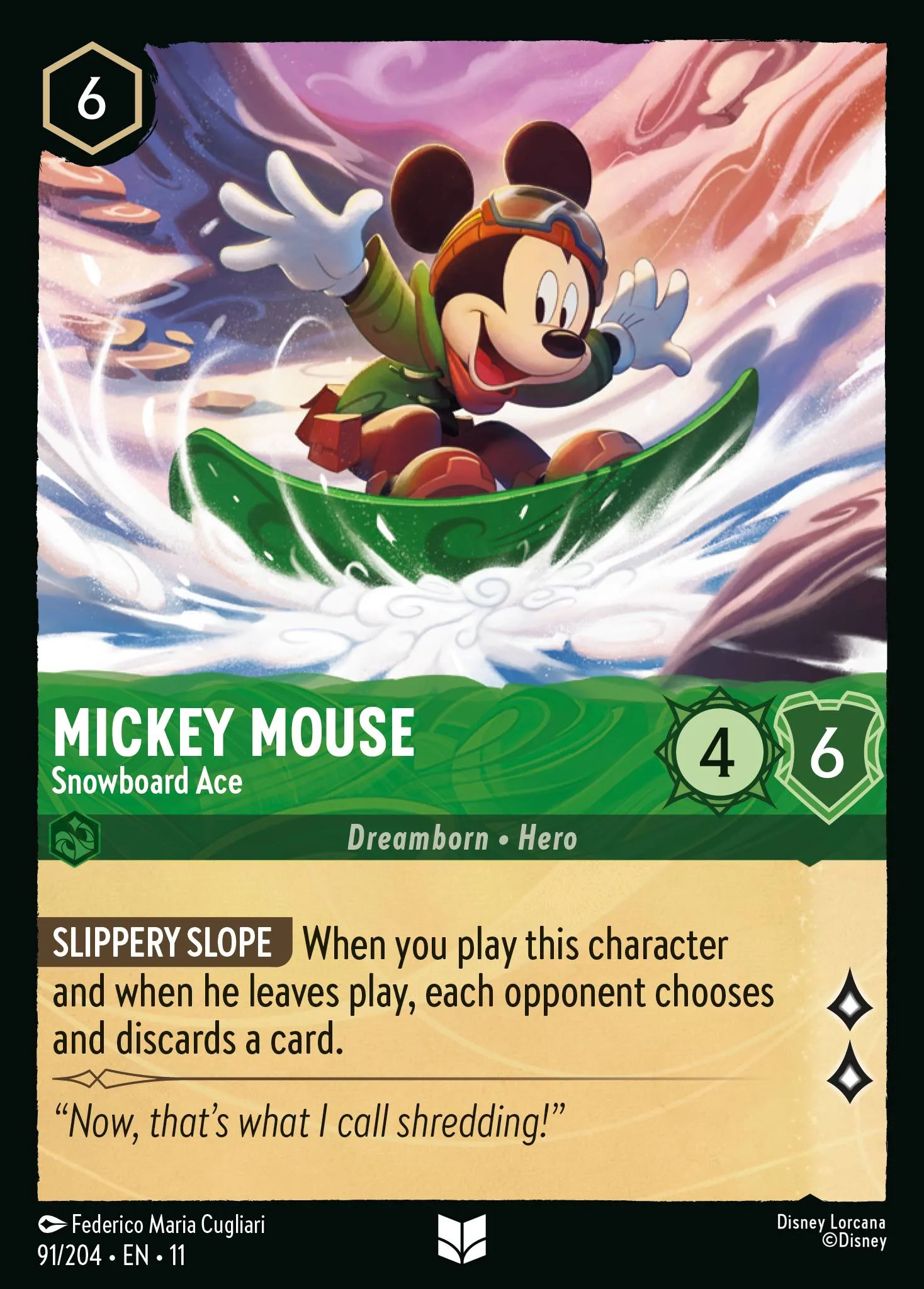 011-091 Mickey Mouse - Snowboard Ace Lorcana Card | Disney Lorcana