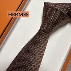 美品 エルメス ネクタイ 紺・オレンジ ドット シルクジャガード - メルカリ