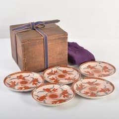 りんぞう様専用 赤絵八郎手 金魚文 手塩皿 小皿 五客 時代箱 D R7514