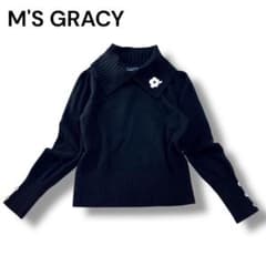 エムズグレイシー リブ襟 花モチーフ 長袖ニット38 ブラック - メルカリ