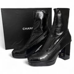 新品 シャネル 23K G45322 ココマーク パテントレザー ヒールブーツ