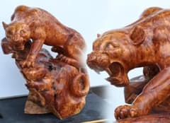 メル82601様専用 木彫 玉杢 泡杢 石噛 一刀彫 豹 眼木象嵌 BK145