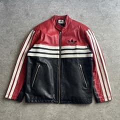 90's□adidas 【L】本革 羊革レザージャケット ライダース デサント製