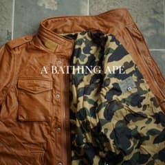 アベイシングエイプ 牛革 カモ レザー m-65 ミリタリー ジャケット L