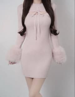 Lumignon ルミニョン Fur knit onepiece ピンク - メルカリ