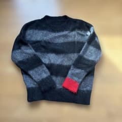 ユニフォームエクスペリメント モヘアボーダーセーター 黒グレー 左袖