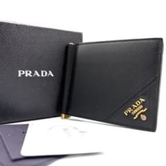 未使用に近い】プラダ マネークリップ ロゴ サフィアーノレザー