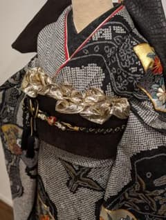 振袖フルセット 身丈157.5裄63.5 総絞り 金銀彩 黒 正絹 逸品 成人式