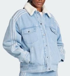 美品】大きいサイズ＊アディダス ボア 襟付き デニムジャケット XL