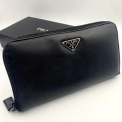 鑑定済み プラダ 長財布 ラウンドファスナー サフィアーノ 三角