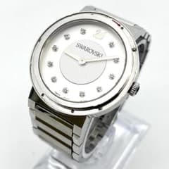 良品 スワロフスキー 時計 電池交換済 ダイヤ ロゴ金具 2針 ラウンド