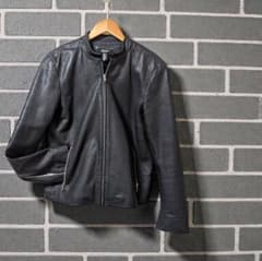 90s DKNYダナキャラン シングル ライダース レザージャケット☆黒 短丈