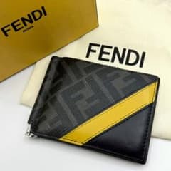 美品】フェンディ ダイアゴナル マネークリップ ズッカ柄 PVC 黒 箱