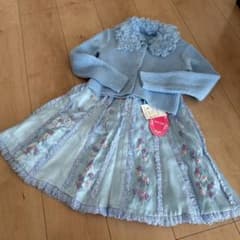 新品・タグ付】メゾピアノ♡ニットボレロ&花柄刺繍ワンピース ブルー