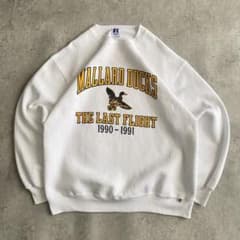 レアカラー好デザイン90sラッセル4段プリントUSA製スウェット白XL