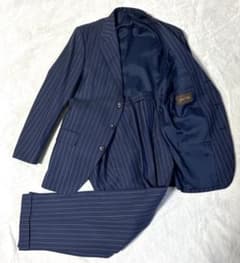 美品✨GINZAGlobalStyle スーツセットアップ 紺ストライプ ウール
