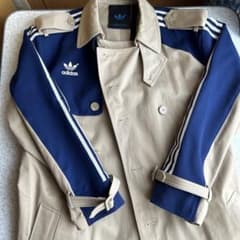 adidas blue versionトレンチコート ベージュ ネイビー - メルカリ
