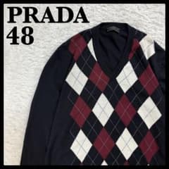 394【美品・48サイズ】プラダ☆アーガイル柄Vネックニット セーター