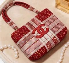 希少 CHANEL ノベルティ トートバッグ 赤 ツイード スパンコール