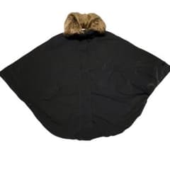 タトラス ポンチョ マント ダウンコート ブラック 光沢 ファー襟