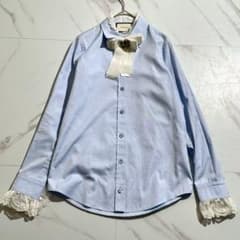 希少/リボンブローチ付き☆グッチ 長袖ブラウス レース 38 イタリア製