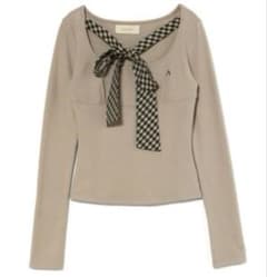 andmary Ami ribbon check tops beige - メルカリ