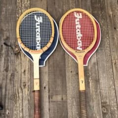 レトロ：テニスラケットFUTABAYA：フタバヤ木製ラケットBLUEVOLLEY