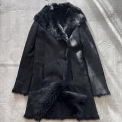 トスカーナムートン】美品 ジョゼフ ムートンコートS 黒 膝下 裏リアル