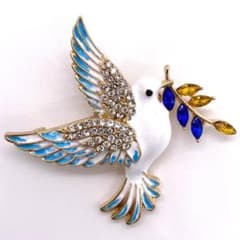 鳥×枝モチーフ ブローチ ラインストーン 北欧風 上品 可愛い きれいめ