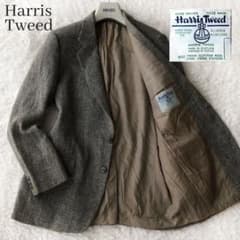 ハリスツイード テーラードジャケット ヘリンボーン グレー ウール M L