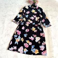 未使用級☆近年物 レオナール カンカン ベロア調ワンピース 花柄
