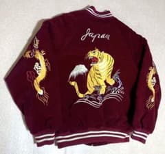 90s 希少 Shoot One 別珍 ベロア スカジャン 虎 龍 ワインレッド