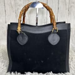 GUCCI バンブー ハンドバッグ トートバッグ スエード レザー ロゴ 黒
