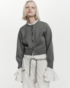 Bibiy リボン付きグレー長袖ニットカーディガン 正規品 - メルカリ