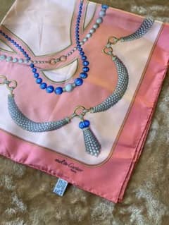 可愛い Cartier カルティエ シルク 大判スカーフ サーモンピンク